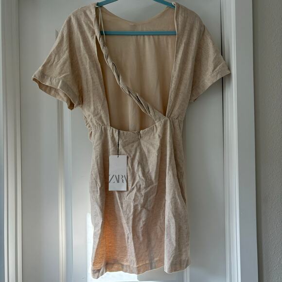 Zara Backless Twist Detail Linen Blend Dress Size Large NWT - Picture 6 of 7